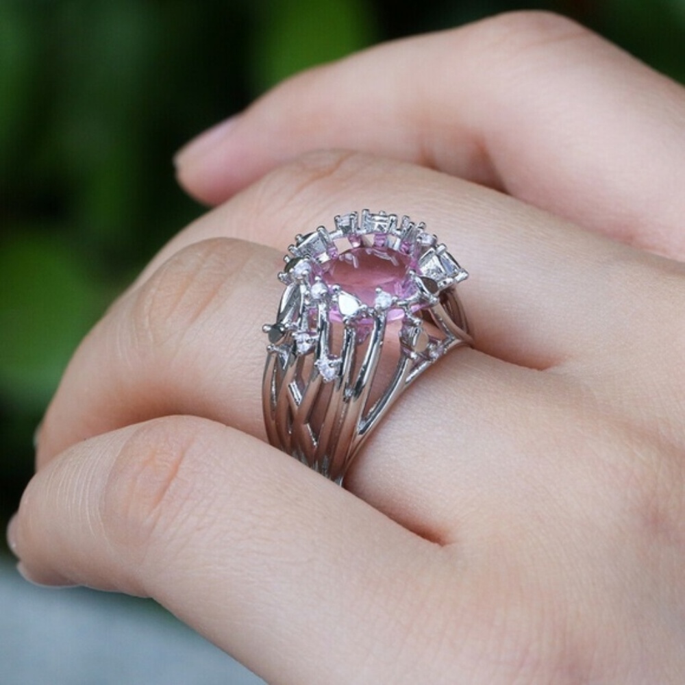 Brand New 925 Silver Oval Cut Pink Sapphire Ring - Picture 3 of 4